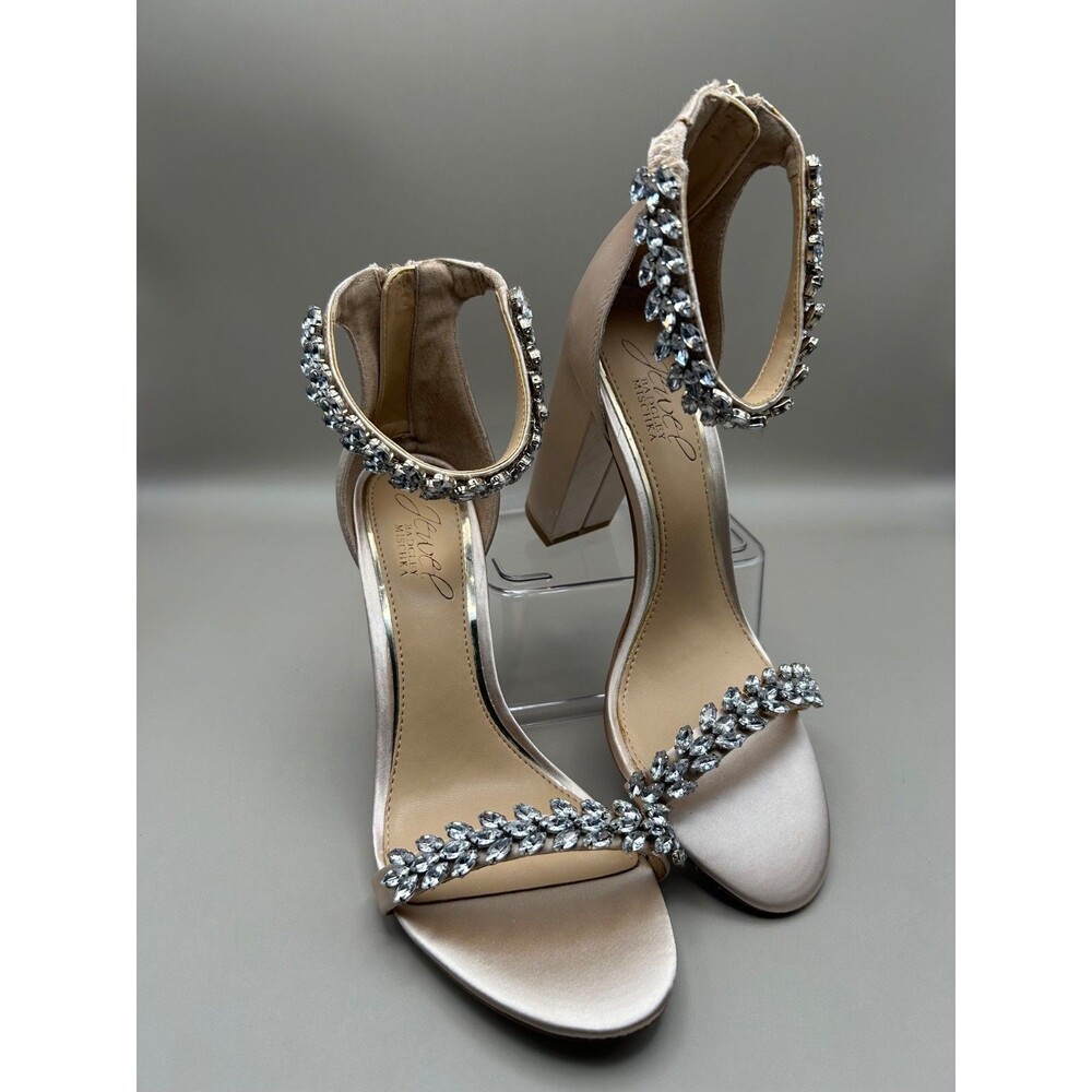 Jewel Badgley Mischka Mayra Ankle Strap Evening Shoe Heels Champagne Size 6.5M